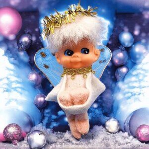 Vintage Napco Pixie Angel Knee Hugger Ornament Tulle Wings Cream Japan 1950s